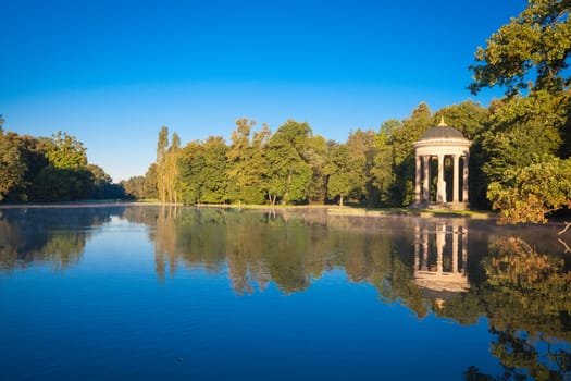 Pavillon on a lake in park of Nymphenburg palace