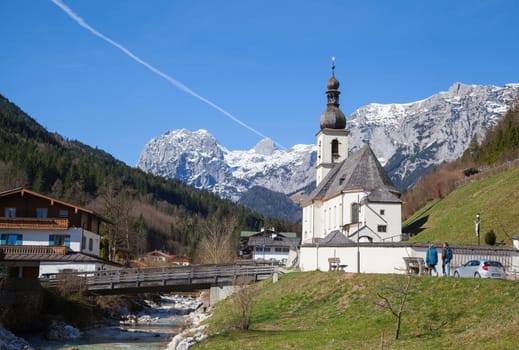 Ramsau church  and river near Berchtesgaden