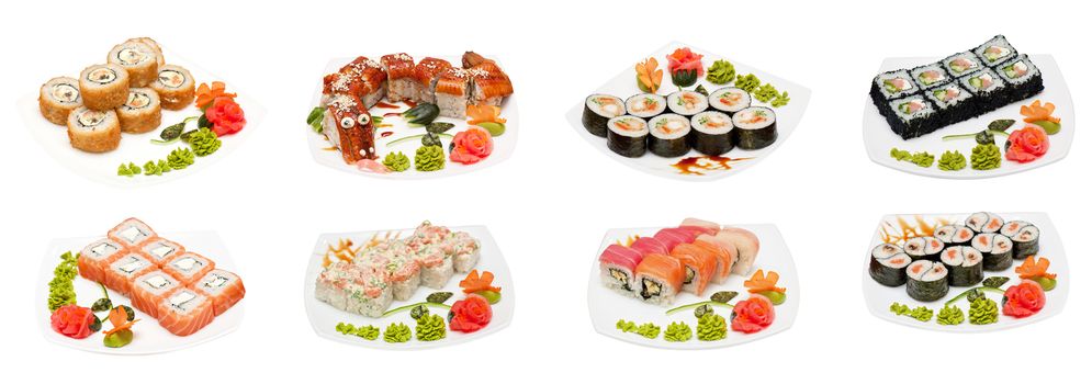 Set of sushi fresh rolls isolated