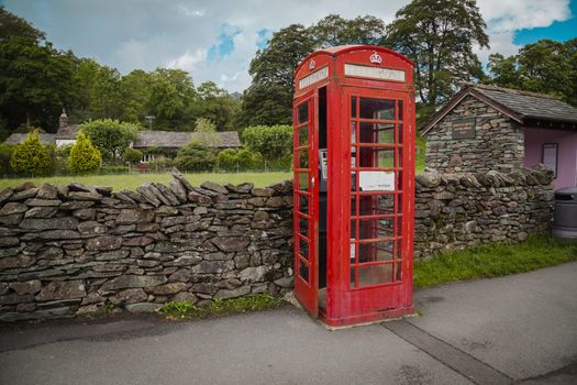 Traditional English red telephone box