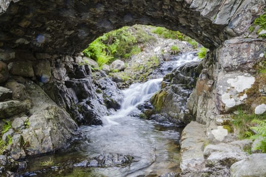 Long Exposure of water flowing down over stones