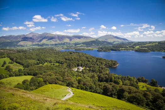 View from  Catbells down to Derwentwater and  Keswick and the surrounding