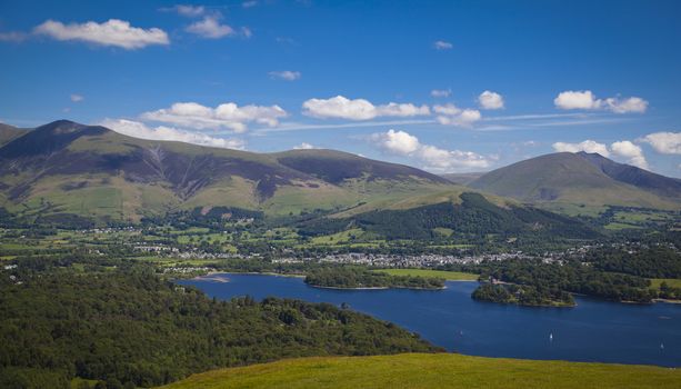 View from  Catbells down to Derwentwater and  Keswick and the surrounding