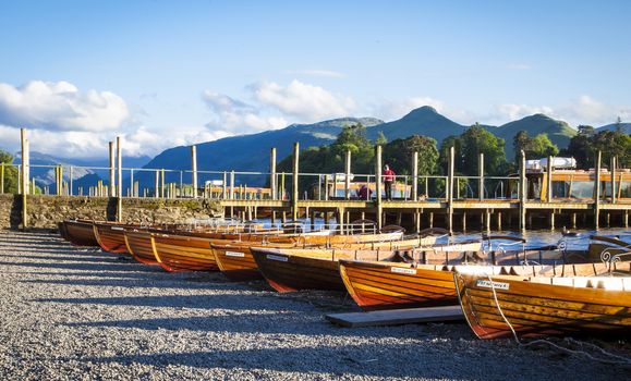 Rowing boats at Derwentwater in the evening light