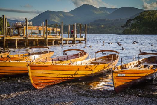 Rowing boats at Derwentwater in the evening light