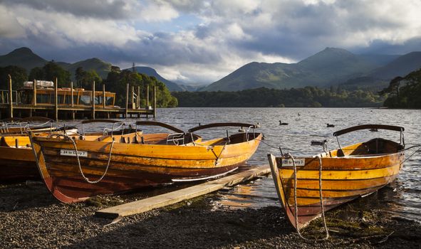 Rowing boats at Derwentwater in the evening light