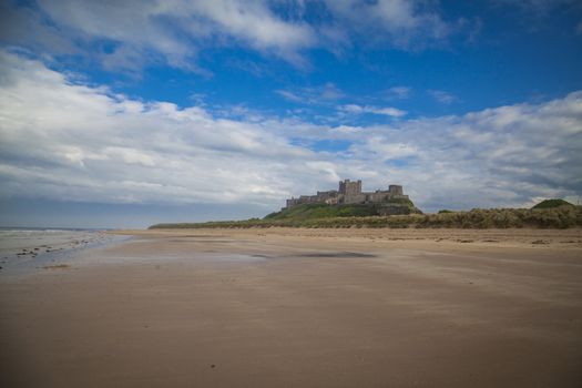 Bamburgh Castle and beach in Northumberland