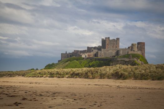 Bamburgh Castle and beach in Northumberland