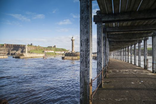 The harbour and lighthouses of Whitby