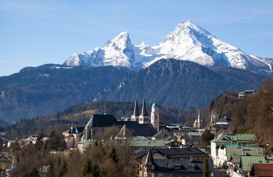 View over Berchtesgaden with the Watzmann Group in background