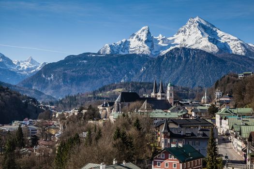 View over Berchtesgaden with the Watzmann Group in background