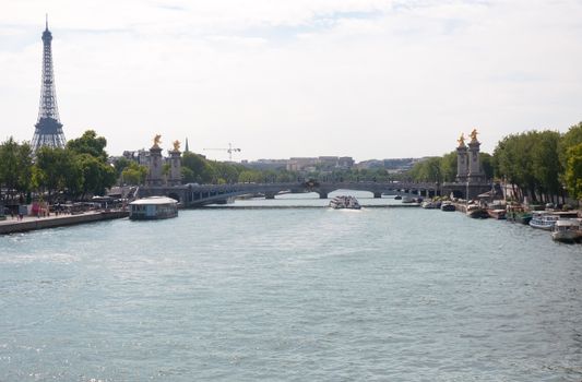 View of the Pont Alexandre III and the Eiffel Tower .