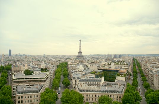 Paris, panoramic view from Arc de Triomphe .