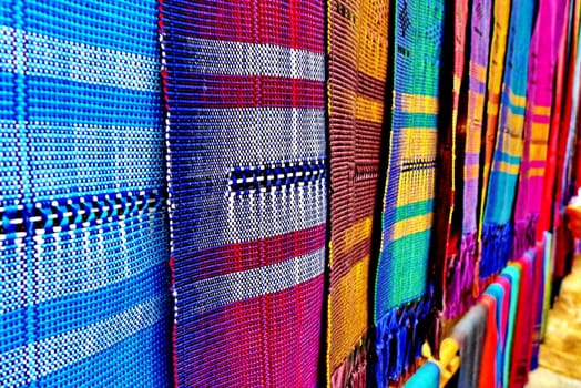 Colorful thai native fabric in chiangmai, Thailand