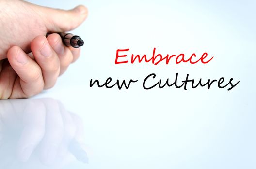 Embrace new cultures text concept isolated over white background