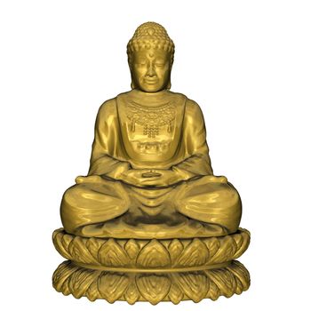 Golden buddha meditating isolated in white background - 3D render