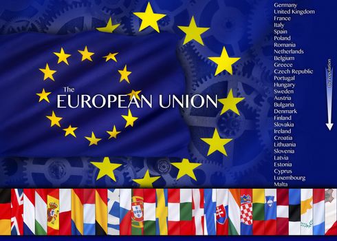 Trade and Industry and countries of the European Union - an economic and political association of 28 European countries as a unit with internal free trade and common external tariffs.