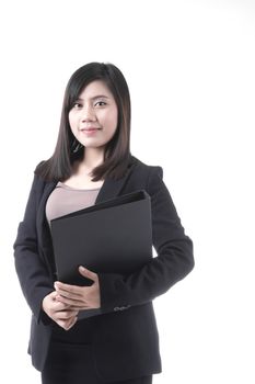 Asian woman with document file in business office concept, isolated on white background