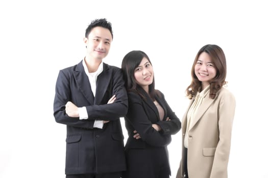 Three asian business in office, portrait profile