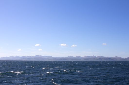 Pacific ocean. commander Islands. Strait between the Islands of Bering and Medniy