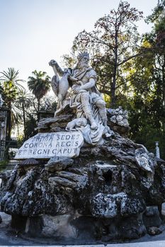 Fountain in Botanic Garden of Palermo, Sicily, Italy