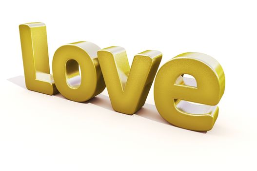 3d golden word love in white studio