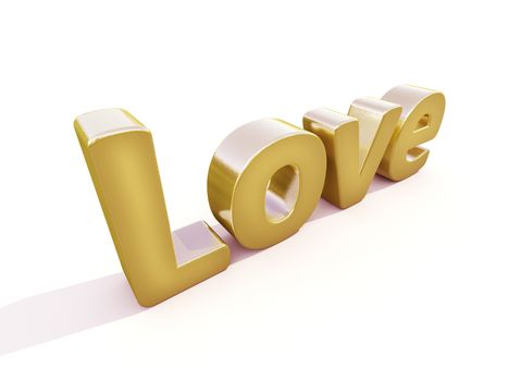 3d golden word love in white studio