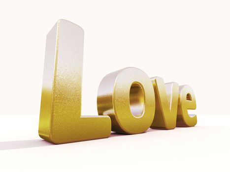 3d golden word love in white studio