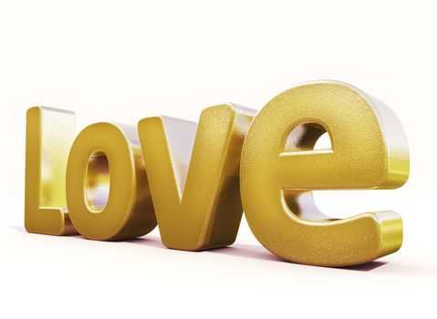 3d golden word love in white studio