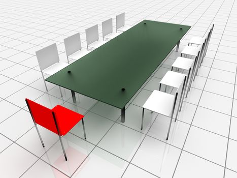 Illustration of leadership in the company. Chairs and table