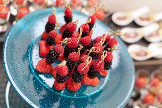 Canape of raspberries, blackberries and strawberries