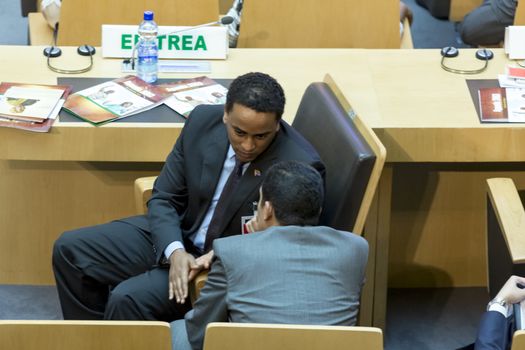 Addis Ababa - July 28: High level delegate of Eritrea awaits the arrival of President Obama on July 28, 2015, at the AU Conference Centre in Addis Ababa, Ethiopia.