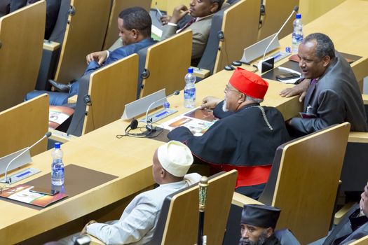 Addis Ababa - July 28: Religions leaders await the arrival of President Obama on July 28, 2015, at the AU Conference Centre in Addis Ababa, Ethiopia.
