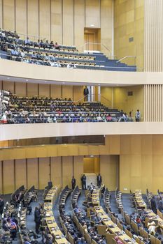 Addis Ababa - July 28: Nelson Mandela Hall of the AU Conference Centre was filled with a large crowd awaiting the arrival of President Obama on July 28, 2015, in Addis Ababa, Ethiopia.