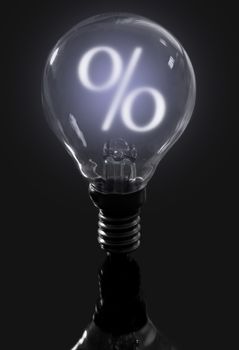 Percentage symbol inside a light bulb 