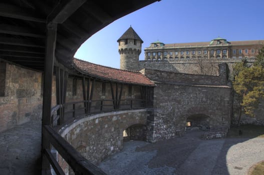 Medieval castle inner courtyard of the fortress.