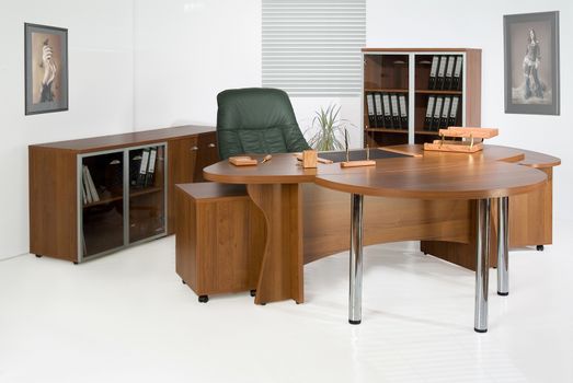 Set of office furniture on isolated studio background