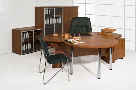 Set of office furniture on isolated studio background