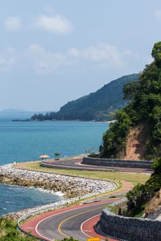 Winding road by the sea in Chanthaburi, Thailand