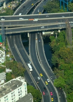 Top view traffic at Bangkok in Thailand