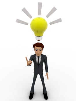 3d man found idea and with yellow bulb concept on white background, front angle view