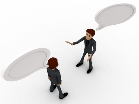 3d two men chating and having communication gap with chat bubbles concept on white background, top angle view