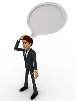 3d man with empty chat bubble concept on white background,  side angle view
