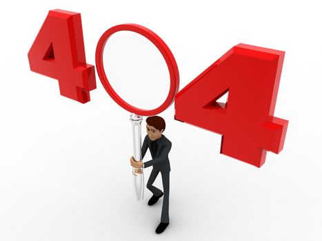 3d man man with 404 error number concept on white background, top angle view