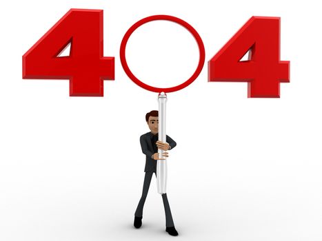 3d man man with 404 error number concept on white background, front angle view