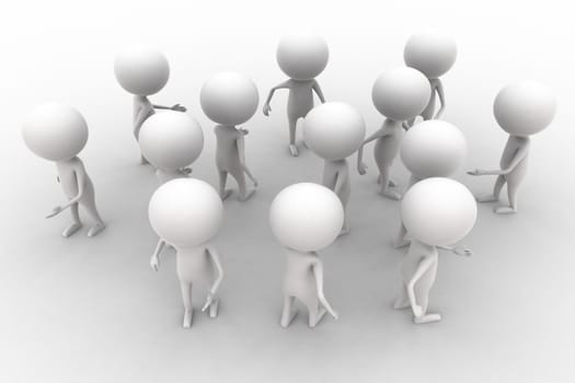 3d person crowd gathering concept  on white isolated background , top angle view 