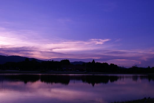 Beautiful cloud sky on twilight time with lake