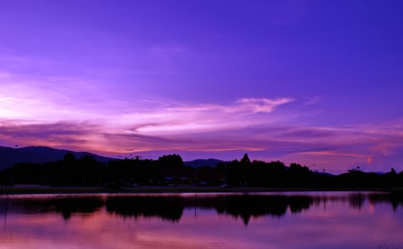 Beautiful cloud sky on twilight time with lake