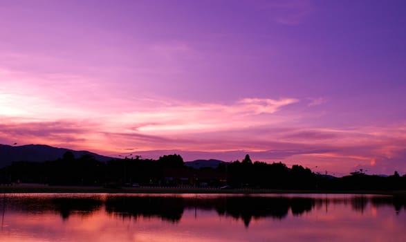 Beautiful cloud sky on twilight time with lake