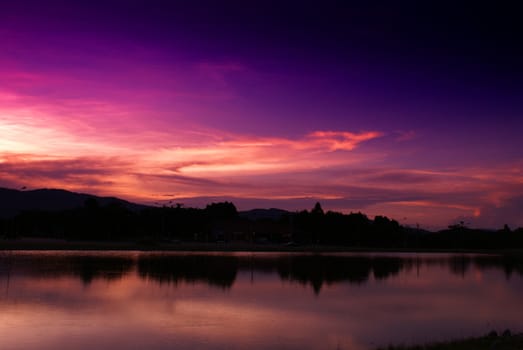 Beautiful cloud sky on twilight time with lake